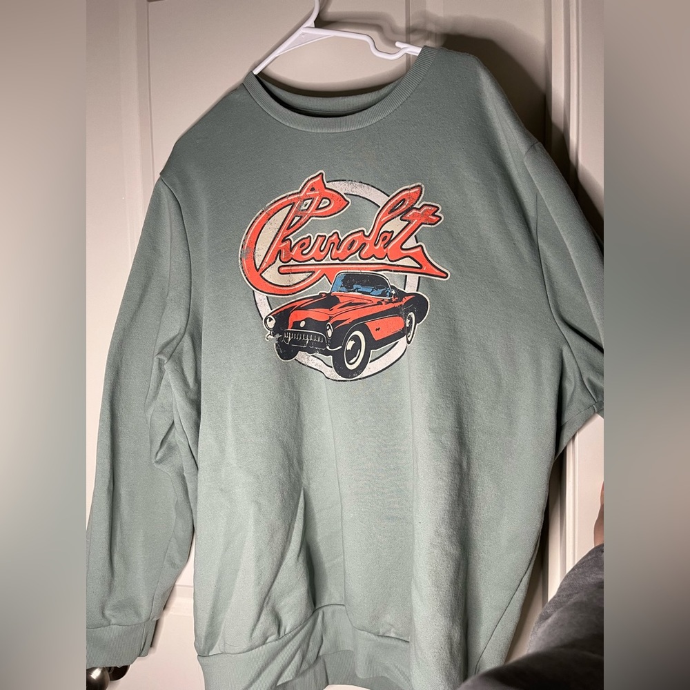 General Motors comfy sage green grey crewneck featuring Chevrolet truck